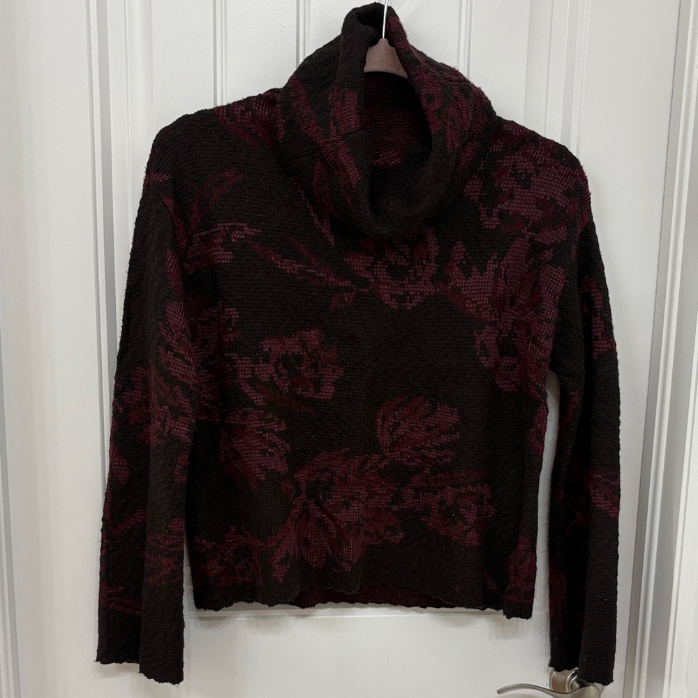 White House Black Market Floral Cowl Neck Sweater - Black and Red
